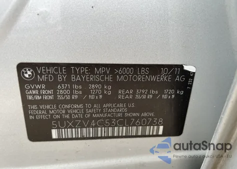 2012 BMW X5 xDrive35I из США, поврежденный, VIN 5UXZV4C53CL760738